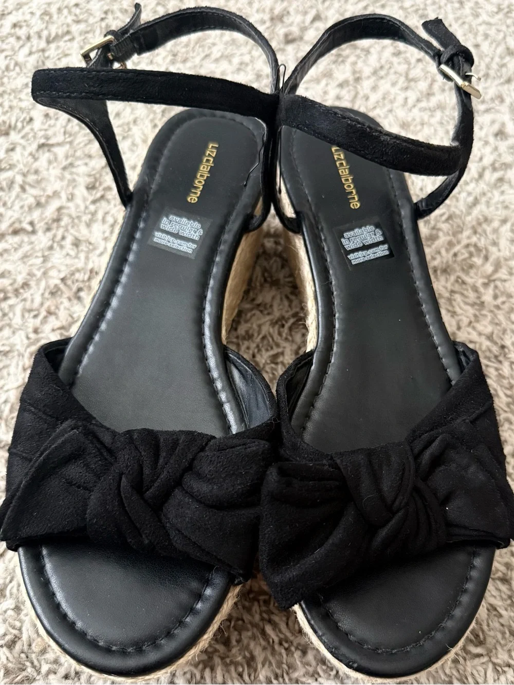 Liz Claiborne Women’s Brooklyn Wedge Sandal With Black Bow Tie